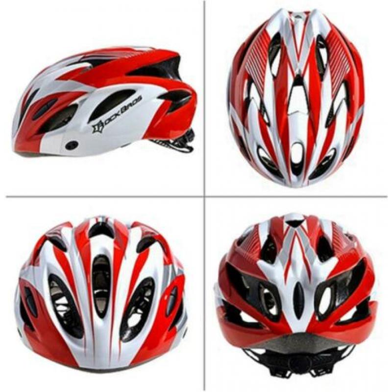 Fietshelm wielrenhelm mtb racefiets fiets helm rood wit zilv