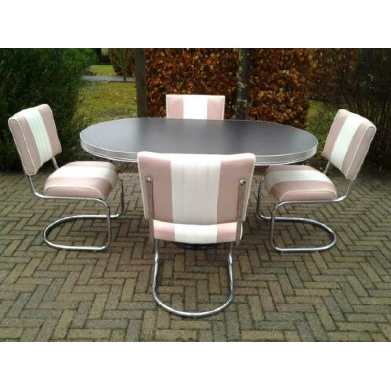 Bel Air diner tafel + 4 slede stoelen retro fifties sixties