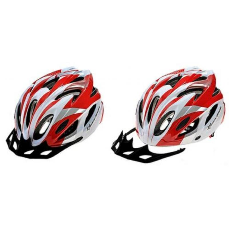 Fietshelm wielrenhelm mtb racefiets fiets helm rood wit zilv