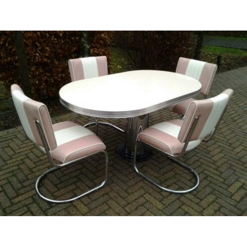 Bel Air diner tafel + 4 slede stoelen retro fifties sixties