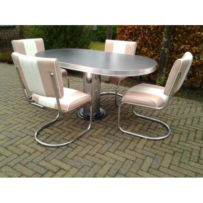 Bel Air diner tafel + 4 slede stoelen retro fifties sixties