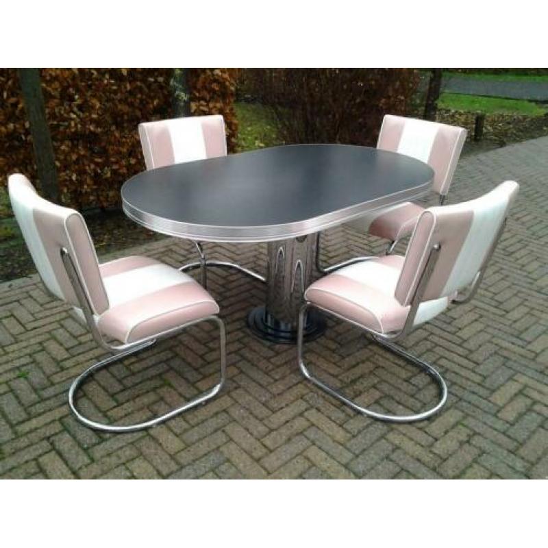 Bel Air diner tafel + 4 slede stoelen retro fifties sixties