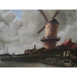 Olieverf Molen aan Water P Geerling 1911 in Lijst 61 x 73