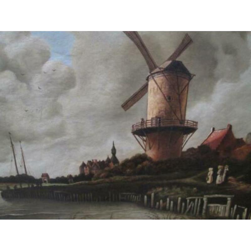 Olieverf Molen aan Water P Geerling 1911 in Lijst 61 x 73