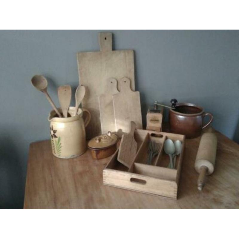 Oude brocante houten bestekbak 34x24x6cm *Etage3*