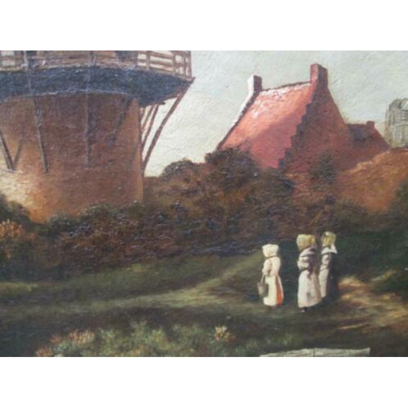 Olieverf Molen aan Water P Geerling 1911 in Lijst 61 x 73