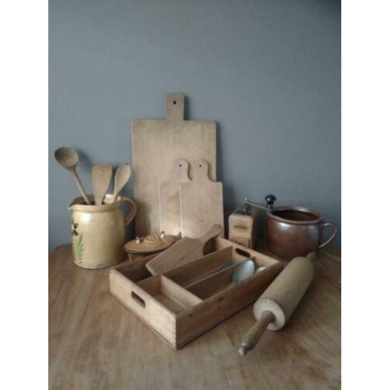 Oude brocante houten bestekbak 34x24x6cm *Etage3*