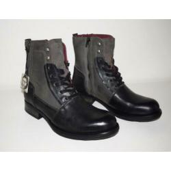 YELLOW CAB - leren halfhoge Tucker boots Grey - maat 45