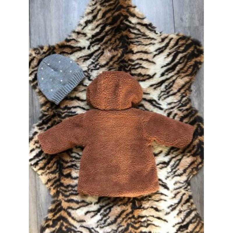 PRENATAL jas teddy roest + muts grijs stippen maat 62 NIEUW