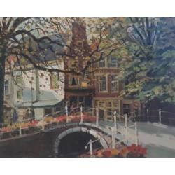 Daniel Mühlhaus 1907 - 1981 - Bruggetje over een stadsgracht