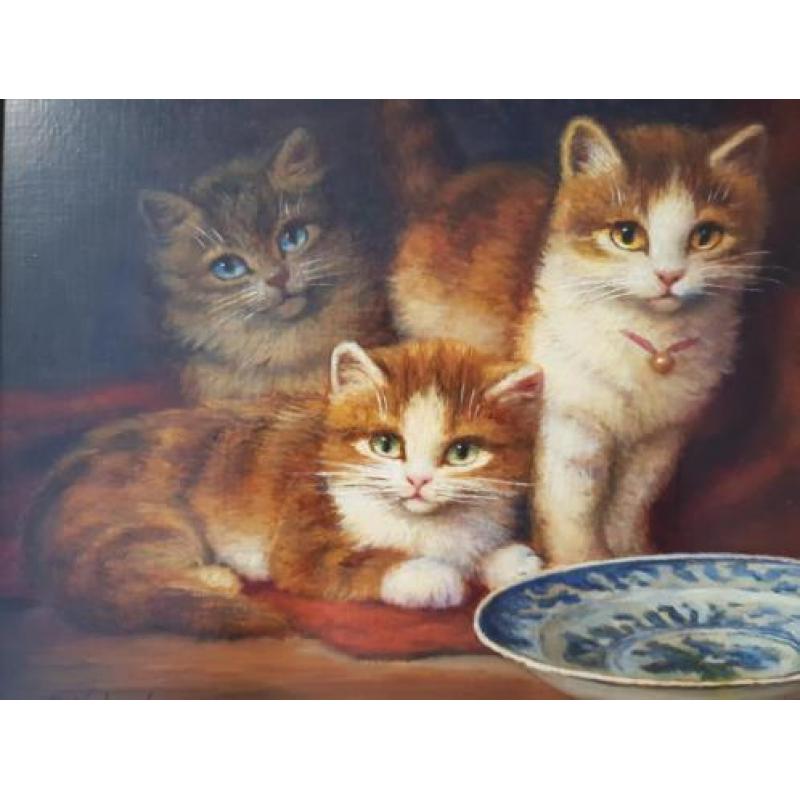 Bert Notenboom 1942 - 2011 - 3 kittens met delfts aardewerk