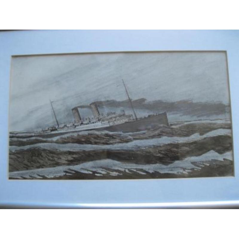 Tekening stoomboot, schip 1924, gesigneerd