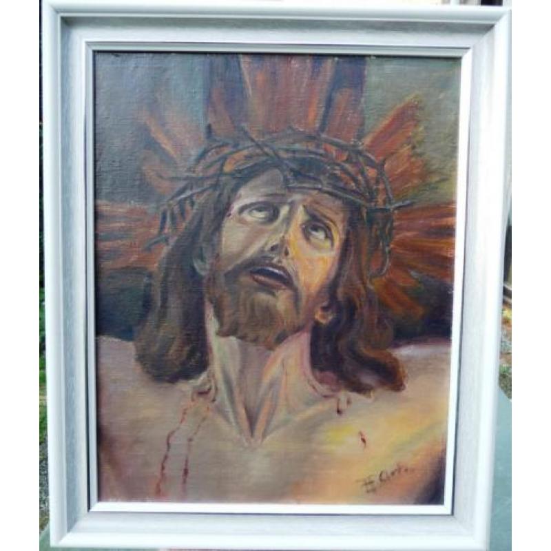 Christus aan het kruis ca.1970 - TH. Arts - doek - gelijst