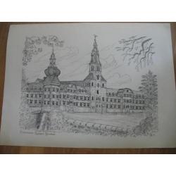 Vintage Grote Ets- Tekening-Kerkrade- Klooster/ Seminarie