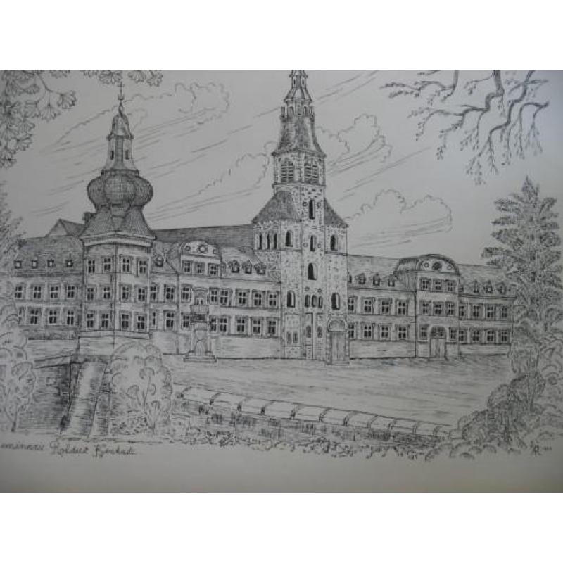 Vintage Grote Ets- Tekening-Kerkrade- Klooster/ Seminarie