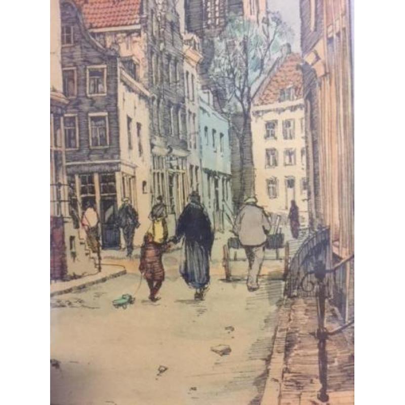 Aquarel van Jan Korthals. Uitzicht op de Westertoren