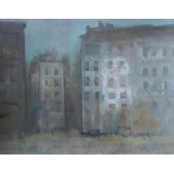 =gebouwen in mist===Jan Rijlaarsdam 1911-2007===70 x 90 cm==