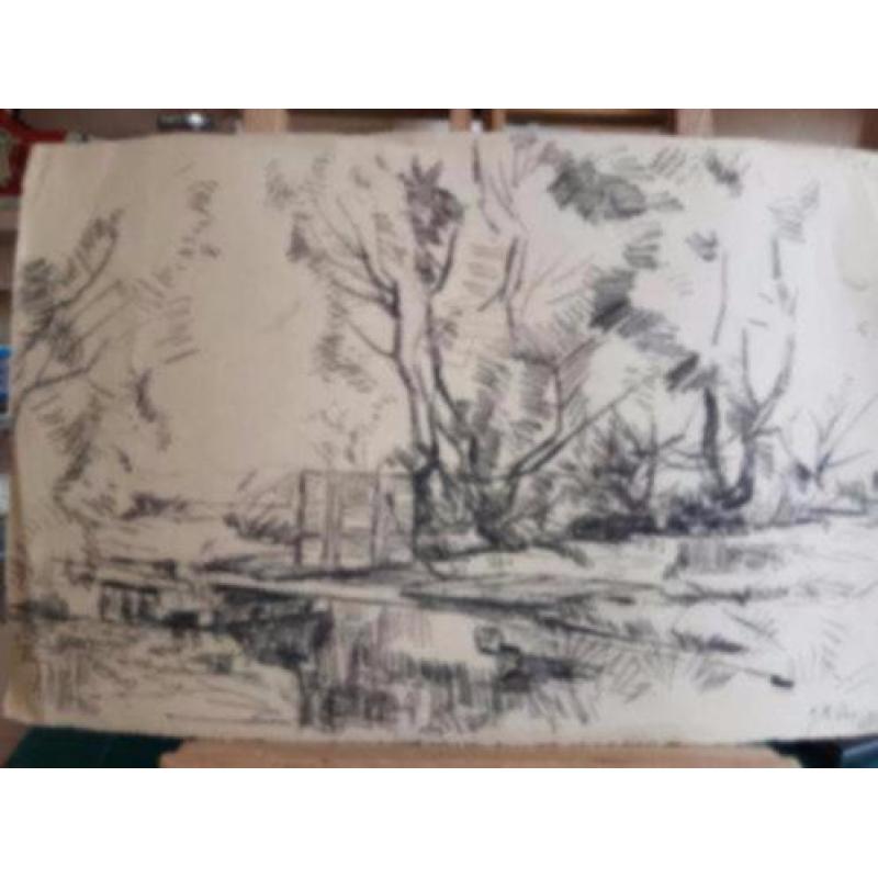 Johannes Karel Veerman Leiden Vliet orig tekening 1933