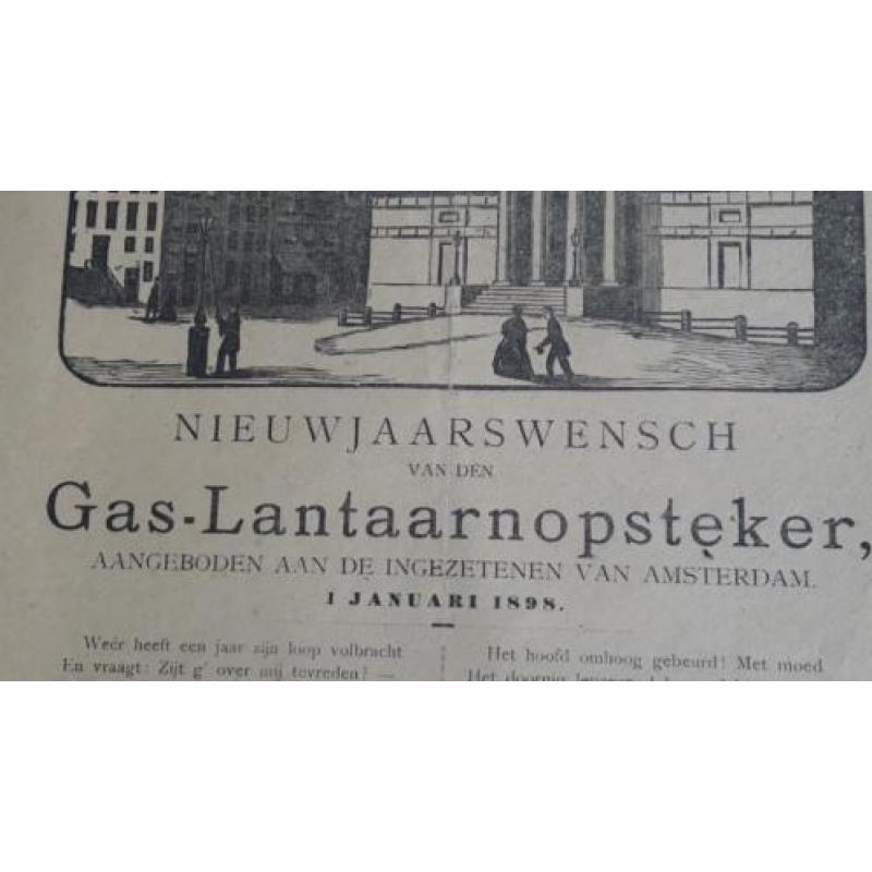 1898, affiche nieuwjaarswensch gas - lantaarnopsteker, uniek