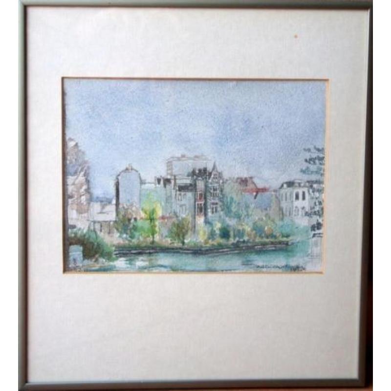 Fraaie aquarel van de Vijzelgracht in Amsterdam Heike Rabe