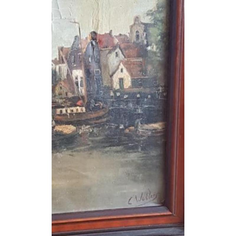 Schilderij Stadsgezicht Dordrecht Cornelis Wolters 1895-1970