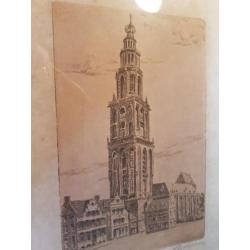 Oude print in lijst groningen Martinitoren