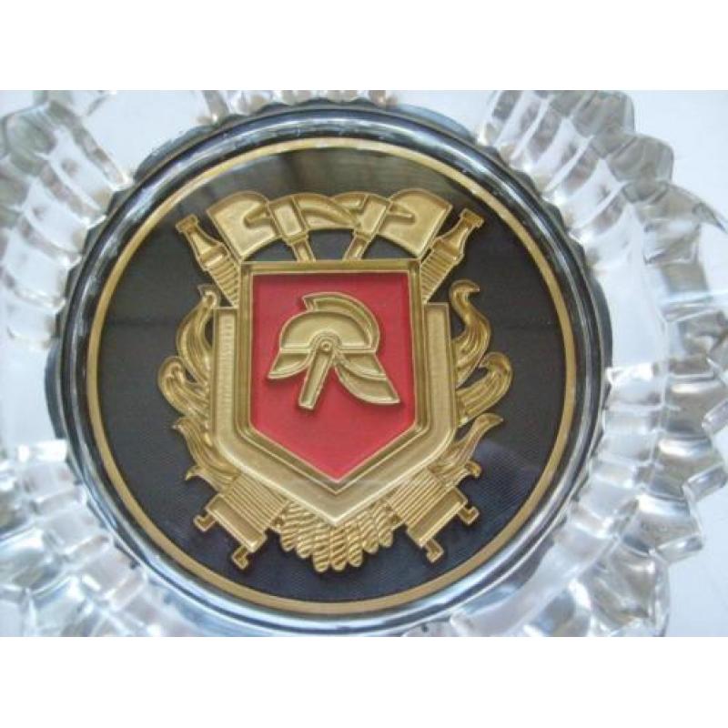 ZELDZAAM glas kristal asbak BRANDWEER schild trf militaria