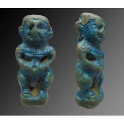 Egyptian faience amulet of Pataikos with necklace