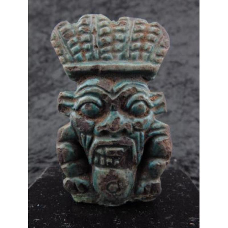 Big Egyptian double faced faience Bes amulet