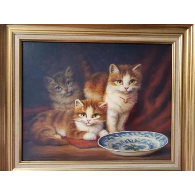 Bert Notenboom 1942 - 2011 - 3 kittens met delfts aardewerk