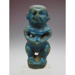 Egyptian faience amulet of Pataikos with necklace