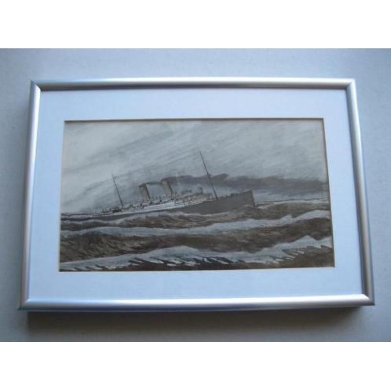 Tekening stoomboot, schip 1924, gesigneerd