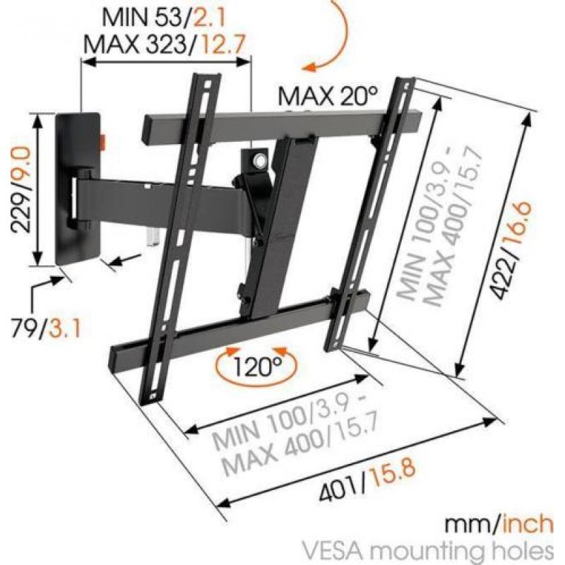 Vogels WALL 2225 zwart muurbeugels