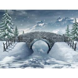 Kerstdorp achterwand winterlandschap bij o.a. Lemax, Luville