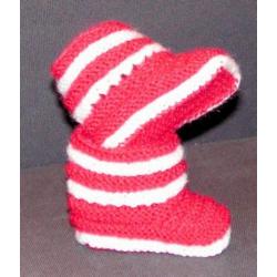 Baby Booties 0-3 m., handgebreide slofjes, rood met wit