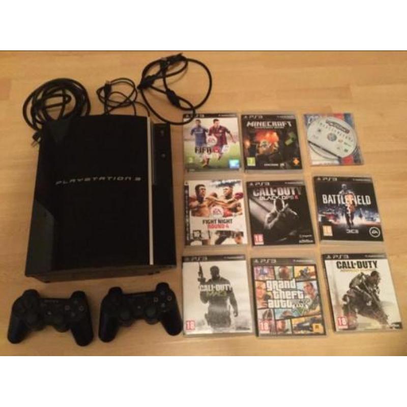 Playstation 3 + 2 Controllers, Kabels en 9 Spellen