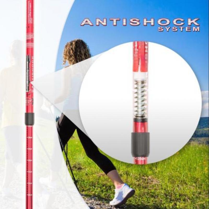 4 paar Nordic walking stokken antishock rood 401979